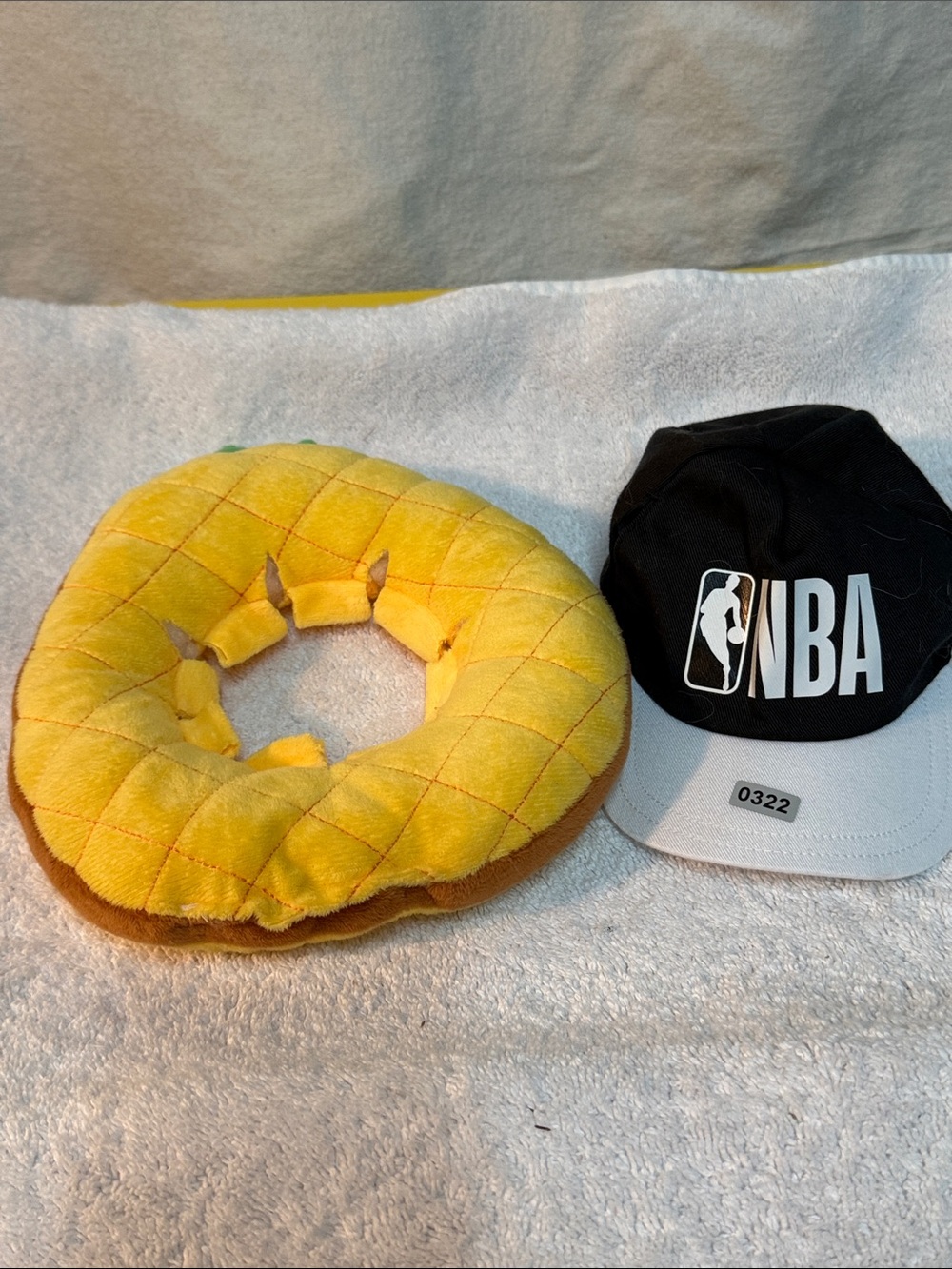 NBA Pets Black and White Cap with Yellow Plush Pineapple Neck Pillow